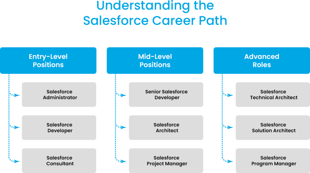 A graphic representation of the salesforce career path, highlighting growth and development opportunities.